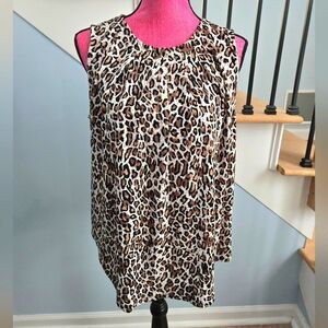 Adrianna Papell Leopard Print Sleeveless Shell Top -‎ Large - Like New